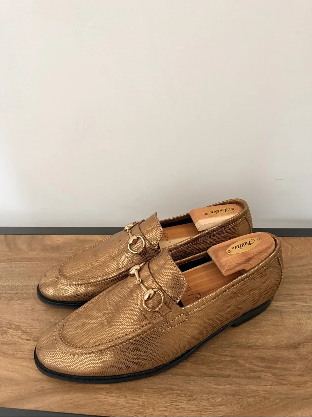 Men's Metallic Gold Dress Loafers with Horsebit Accent